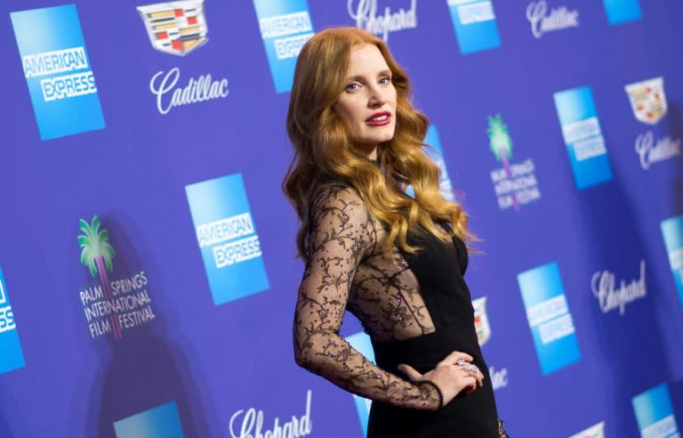 Actress Jessica Chastain -- shown here at the Palm Springs film festival gala earlier this week -- is one of several stars who will wear black to the Golden Globes in protest at sexual harassment