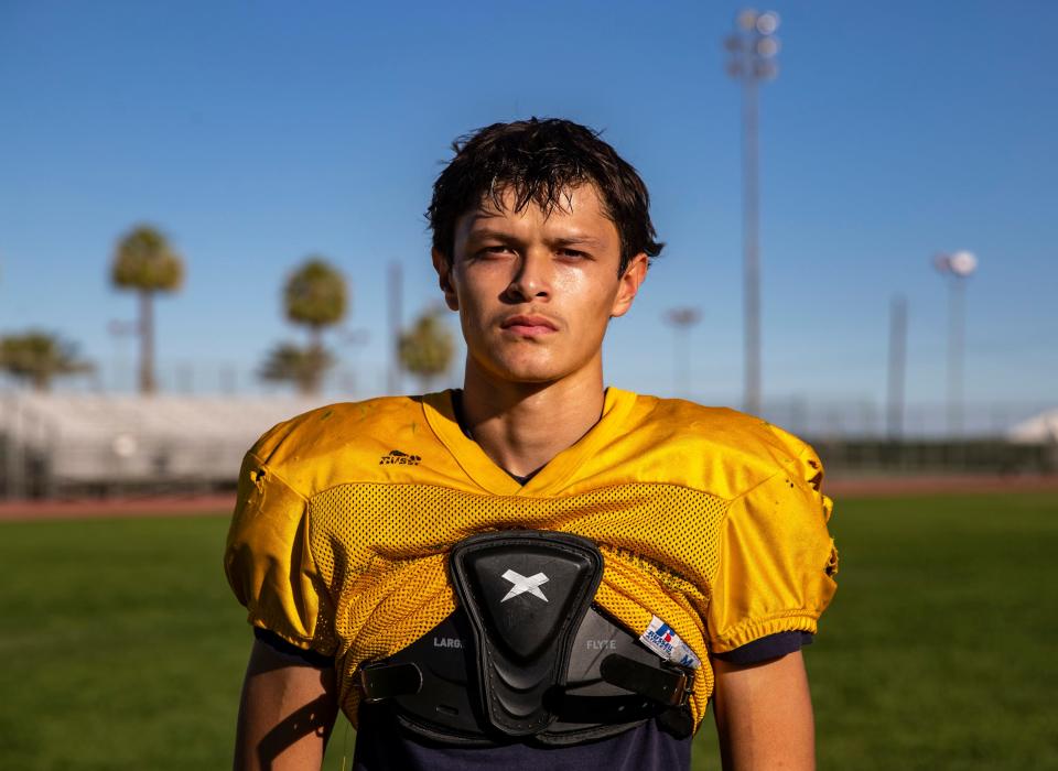 Coachella Valley's Ernesto Recio poses for a photo during practice at Coachella Valley High School in Thermal, Calif., Friday, Aug. 4, 2023. 