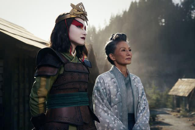 <p>Robert Falconer/Netflix</p> Maria Zhang as Suki and Tamlyn Tomita as Mayor Yukari in 'Avatar: The Last Airbender'