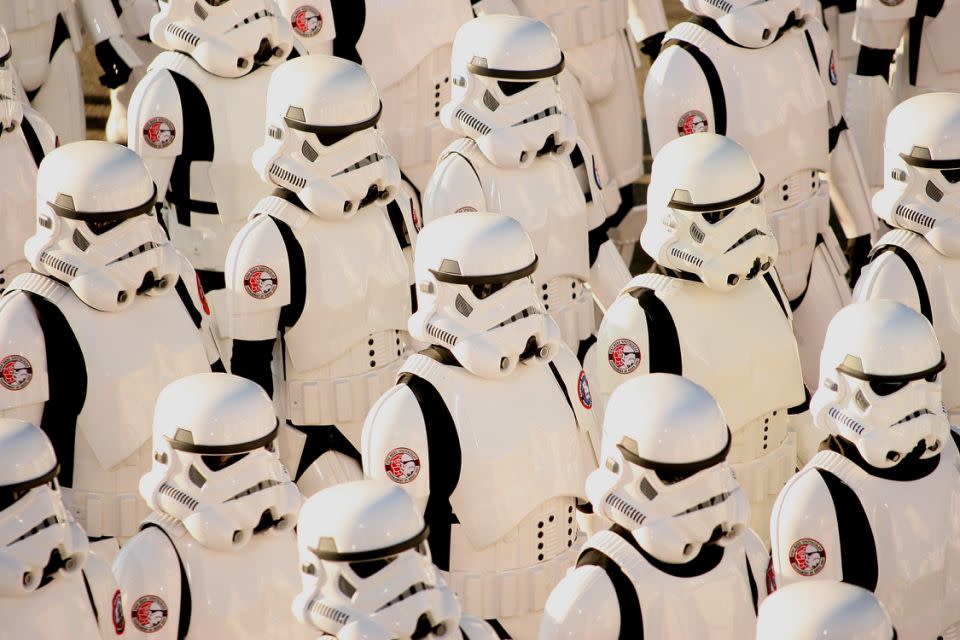 They make a cameo in Stormtrooper outfits. Photo: Getty Images