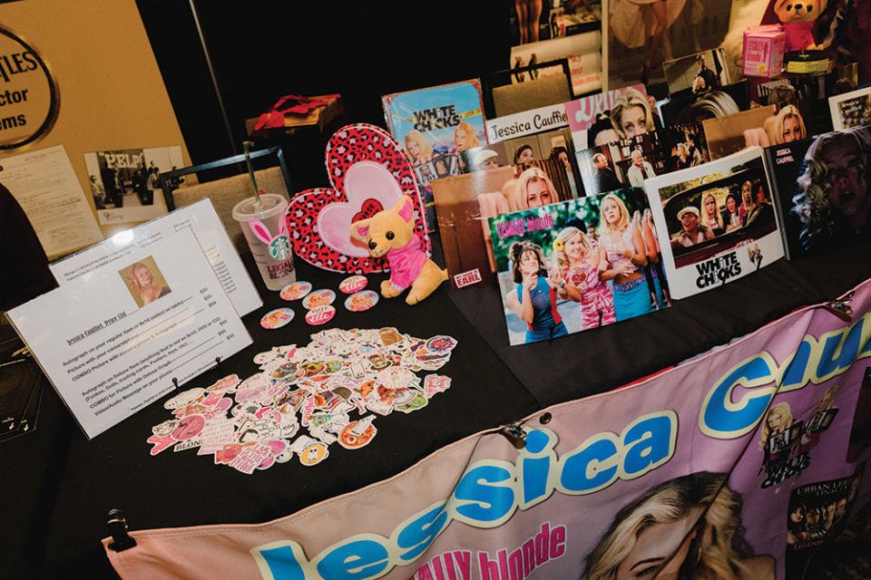 Jessica Cauffiel’s table peddled mementos from her career (which includes parts in all three Legally Blondes)