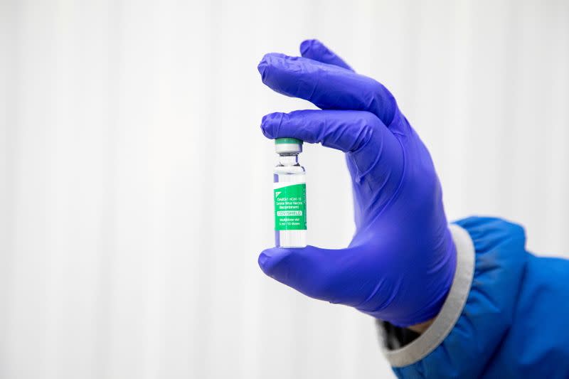 FILE PHOTO: A vial of AstraZeneca coronavirus disease (COVID-19) vaccine doses at a facility in Milton,