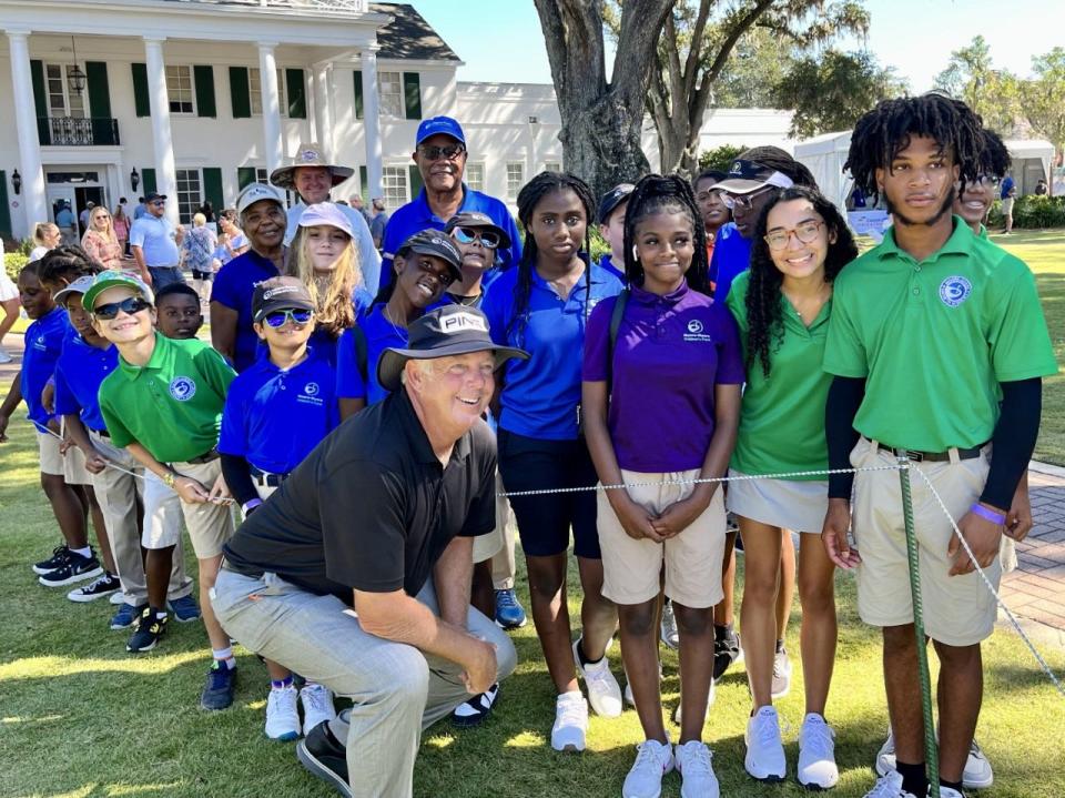 Members of the Moore-Myers Children's Fund visited the Timuquana Country Club on Saturday at the Constellation Furyk & Friends. PGA Tour Champions player Kirk Triplett stopped by to greet them.