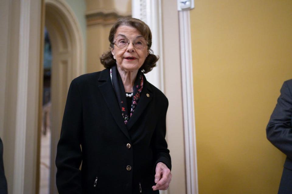 Sen. Dianne Feinstein, D-Calif., arrives for the Senate Democratic Caucus leadership election at the Capitol in Washington, Thursday, Dec. 8, 2022.