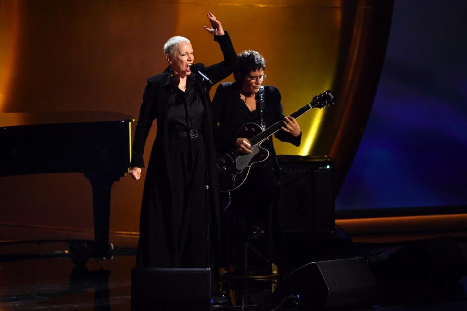 Annie Lennox performing during the 2024 Grammys (AFP via Getty Images)