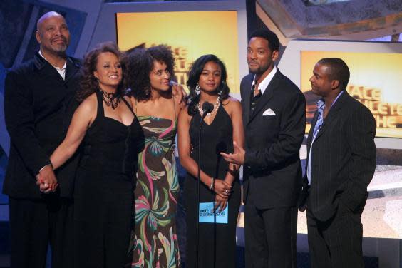 James Avery, Daphne Maxwell Reid, Karyn Parsons, Tatyana Ali, Will Smith, and Alfonso Ribeiro on 28 June 2005 at the BET Awards in Hollywood, California. (Kevin Winter/Getty Images)