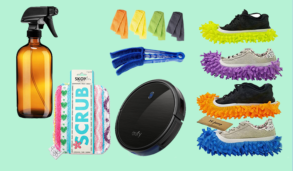 Spray bottle, scrubber, blinds cleaner, robovac, mop slippers! (Photo: Amazon)
