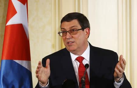 FILE PHOTO - Cuba's Foreign Minister Bruno Rodriguez addresses a news conference in Vienna, Austria, June 19, 2017. REUTERS/Leonhard Foeger