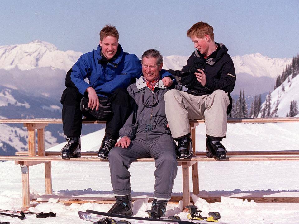 Prince Charles poses with Prince William and Prince Harry on vacation in Switzerland