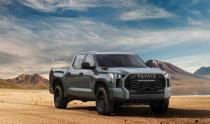 <p>The TRD Pro is the top-of-the-line Tundra, and it'll compete against other off-road-focused half-tons such as the F-150 Tremor and Chevy Silverado Trail Boss. It has a TRD Pro–specific grille with "Toyota" script across the top and an integrated LED light bar beneath it. It's equipped with Fox dampers with internal-bypass chambers and remote reservoirs and sits on a set of TRD Pro wheels wrapped in 33-inch Falken Wildpeak all-terrain tires. Toyota's Multi Terrain Select drive modes come standard as well as Crawl Control, which acts like a low-speed off-road cruise control. </p>