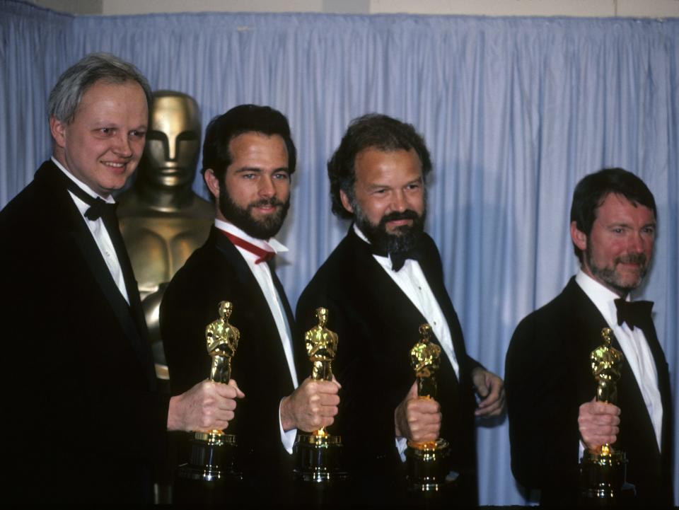 57TH ACADEMY AWARDS - Airdate: March 25, 1985. (Photo by ABC Photo Archives/Disney General Entertainment Content via Getty Images)
WINNERS FOR BEST VISUAL EFFECTS FOR 'INDIANA JONES AND THE TEMPLE OF DOOM' (FROM L-R) DENNIS MUREN, MICHAEL J. MCALISTER, LORNE PETERSON AND GEORGE GIBBS