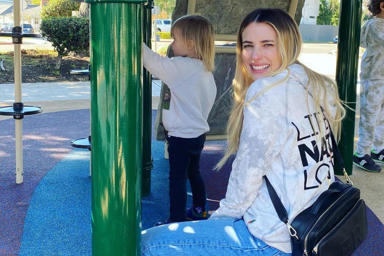 https://www.instagram.com/p/CoVd9lcykzr/ working hed: Emma Roberts and Son Rhodes, 2, Enjoy Day at the Park: 'My Angel Boy'