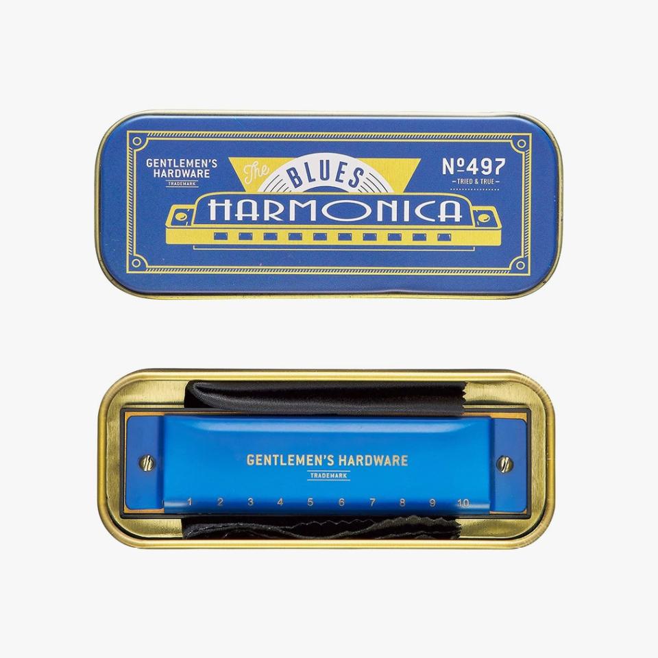 Gentlemen’s hardware classic harmonica with song sheet and storage tin