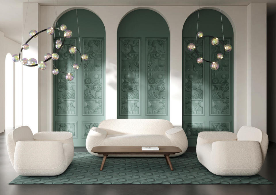 Arte’s Greenhouse Gathering Window wallcovering in Forest Green by Moooi