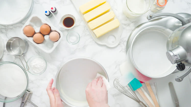 ingredients and cake pans