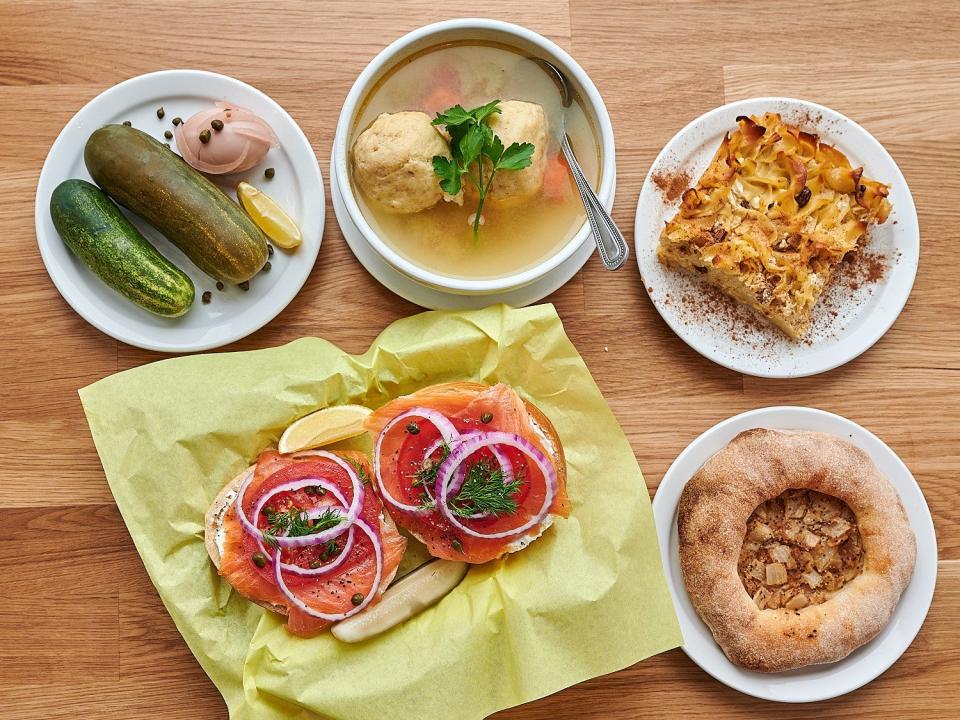 A selection of vegan Jewish deli fare at Ben & Esther's in Portland, Oregon.