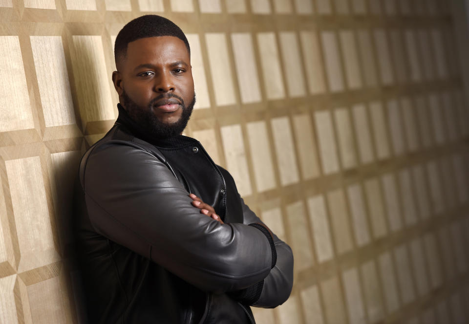 This March 12, 2019 photo shows Winston Duke, a cast member in the film "Us," posing at the The London West Hollywood in West Hollywood, Calif. (Photo by Chris Pizzello/Invision/AP)