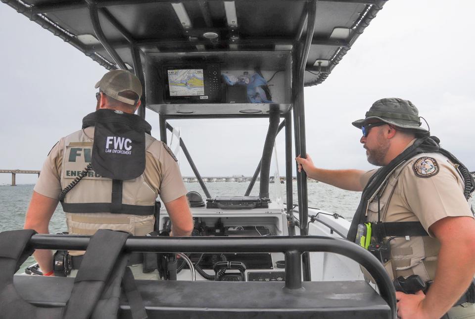 Florida Fish and Wildlife Conservation Commission Lt. Jarrod Molnar and Officer Tom Pritchard keep an eye on boaters near Crab Island. There were no major crashes or injuries on the water during the Fourth of July weekend, according to the Okaloosa County Sheriff's Office.