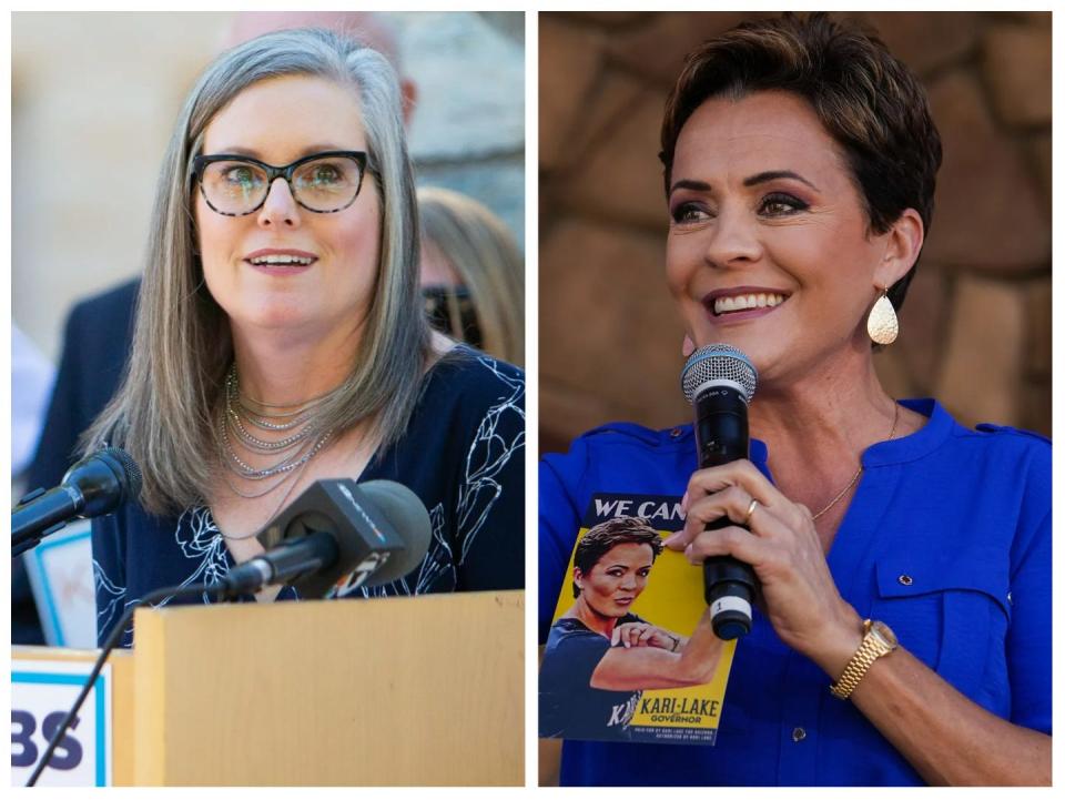 Katie Hobbs (left) and Kari Lake are running for the Arizona Governor's Office.
