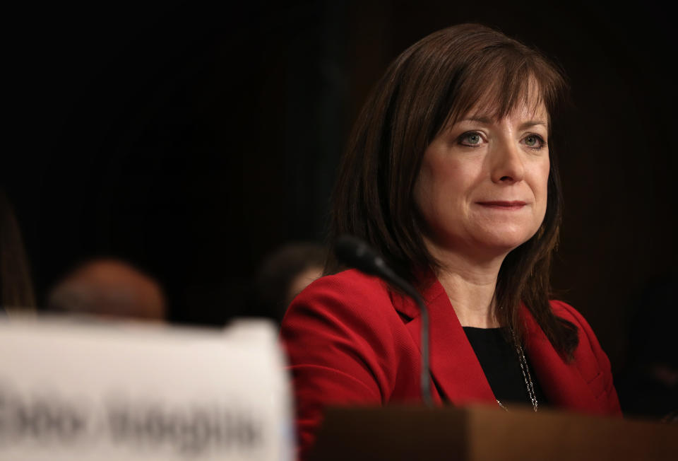 Nancy Rosenstengel, seated at a hearing.