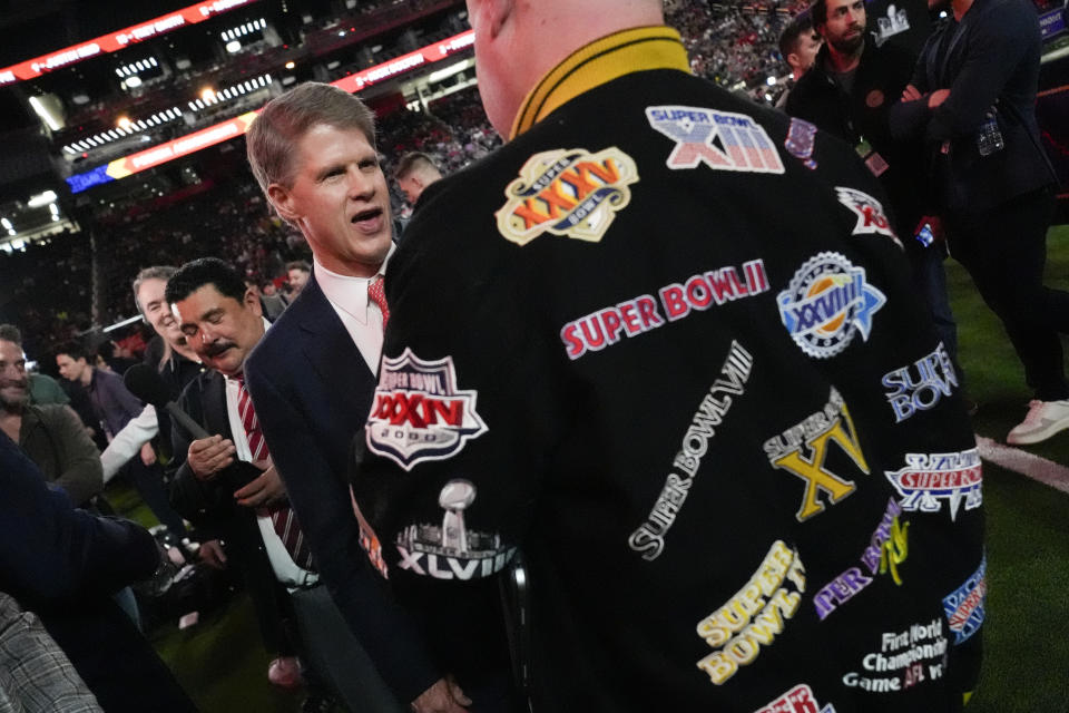 Kansas City Chiefs owner Clark Hunt speaks to the media during NFL football Super Bowl 58 opening night Monday, Feb. 5, 2024, in Las Vegas. The San Francisco 49ers face the Kansas City Chiefs in Super Bowl 58 on Sunday. (AP Photo/Charlie Riedel)