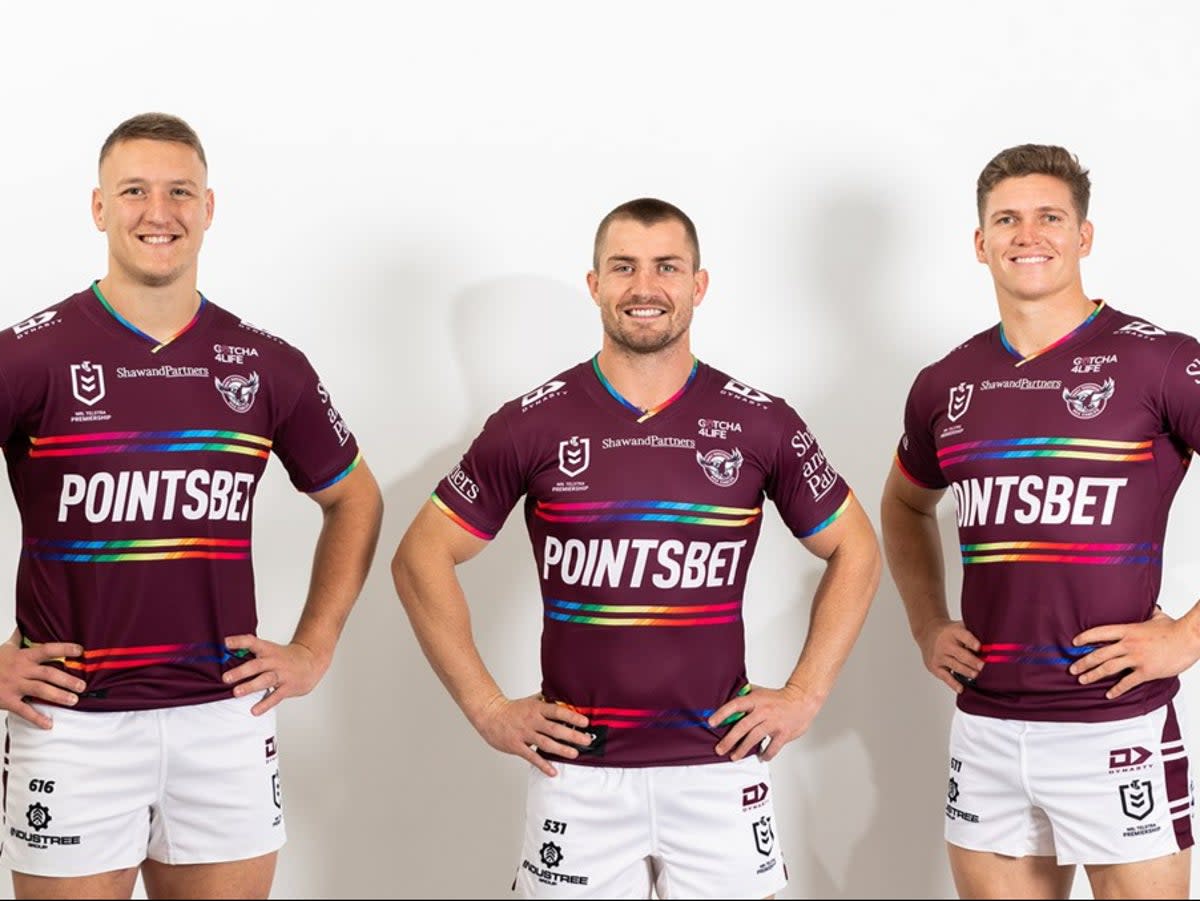The ‘Everyone in League’ jersey unveiled by the Manly Warringah Sea Eagles (Manly Warringah Sea Eagles)