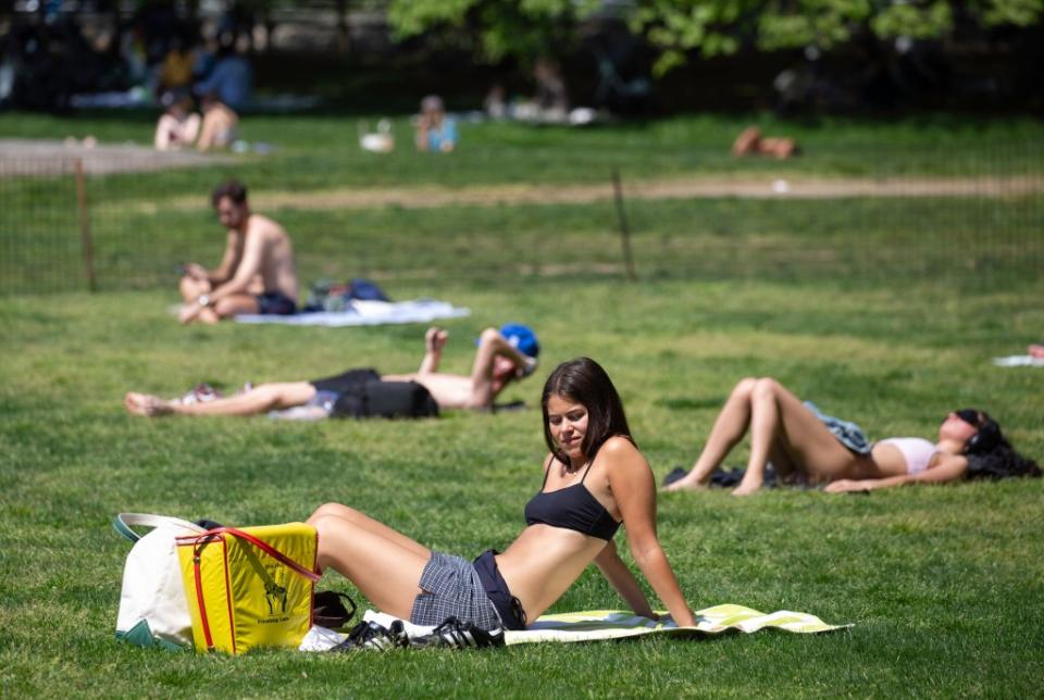 New Yorkers flocked outside Monday as temperatures soared above 80 degrees. James Messerschmidt