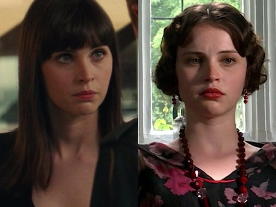 On the left: Felicity Jones in "The Amazing Spider-Man 2." On the right: Jones in "Doctor Who."