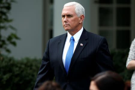 U.S. Vice President Mike Pence arrives before U.S. President Donald Trump and Singapore’s Prime Minister Lee Hsien Loong speak at a joint statement at the White House in Washington, DC, U.S. October 23, 2017. REUTERS/Joshua Roberts