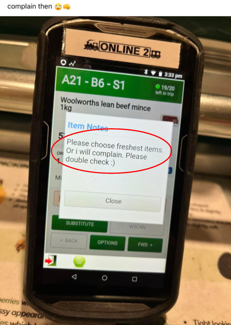 Woolworths customer's request for fresh items