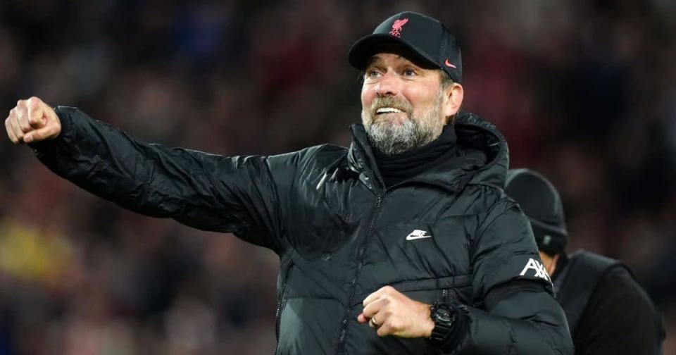 Liverpool manager Jurgen Klopp celebrates victory during the Premier League match at Anfield, Liverpool Credit: PA Images