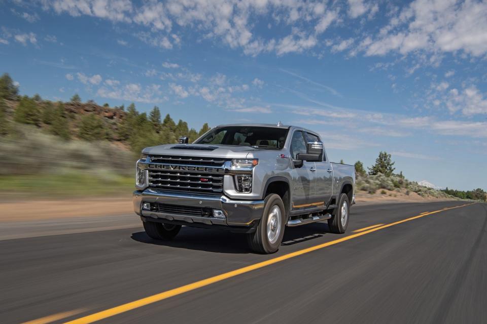 <p>The <a href="https://www.caranddriver.com/chevrolet/silverado-2500hd-3500hd" rel="nofollow noopener" target="_blank" data-ylk="slk:Chevrolet Silverado HD;elm:context_link;itc:0;sec:content-canvas" class="link ">Chevrolet Silverado HD</a> (and the GMC Sierra version) is once again available with 6.6-liter Duramax diesel V-8 with 445 horsepower and a whopping 910 lb-ft of torque. And it's now backed by a 10-speed automatic transmission. That should be enough to haul the truth out of the Warren Commission. Don't be deceived by that $48,585 price; that's for a regular cab two-wheel drive work truck. The three-quarter- and one-ton pickups get pricey as the cab adds doors and the interior trim gets luxurious.</p><ul><li>Base price: $48,585</li><li>Engine: 445-hp turbocharged 6.6-liter diesel V-8 engine, 10-speed automatic transmission</li><li>EPA Fuel Economy: Heavy-duty pickup trucks such as the Silverado 2500HD/3500HD are exempt from federal fuel-economy standards.</li><li>Max Towing: 18,500 lb (2500HD) and 20,000 lb (3500HD)</li></ul><p><a class="link " href="https://www.caranddriver.com/chevrolet/silverado-2500hd-3500hd/specs" rel="nofollow noopener" target="_blank" data-ylk="slk:MORE SILVERADO HD SPECS;elm:context_link;itc:0;sec:content-canvas">MORE SILVERADO HD SPECS</a></p>