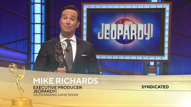 Richards accepts the Emmy for Outstanding Game Show for 