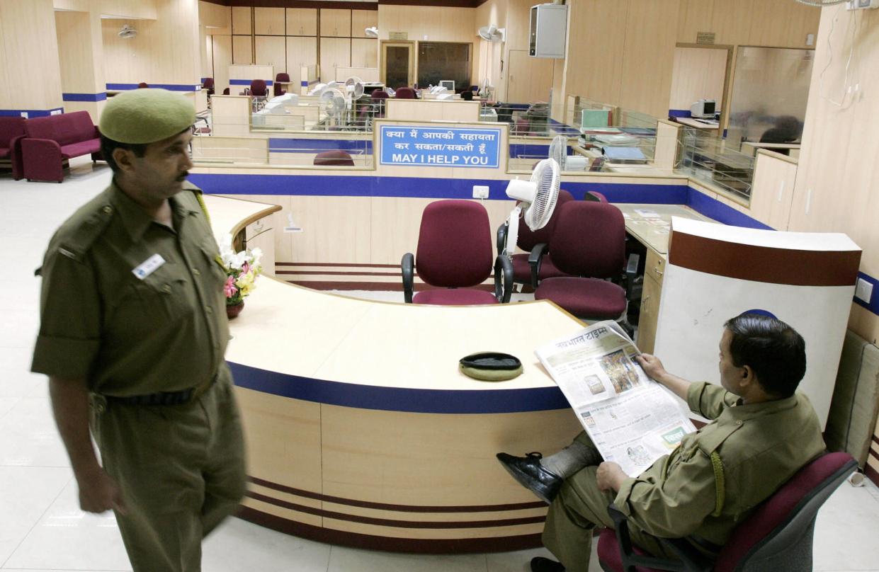 Representative image: A government bank in India. The robbery took place in Union Bank of India in Delhi on Sunday (AFP via Getty Images)