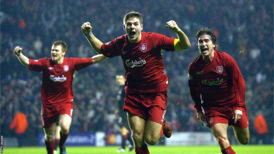 Steve Gerrard celebrates his goal