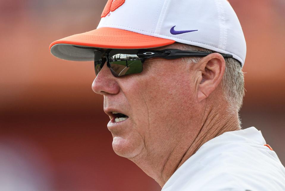 Clemson head coach John Rittman during the bottom of the third inning of the NCAA Clemson Regional on Sunday at McWhorter Stadium in Clemson, South Carolina.