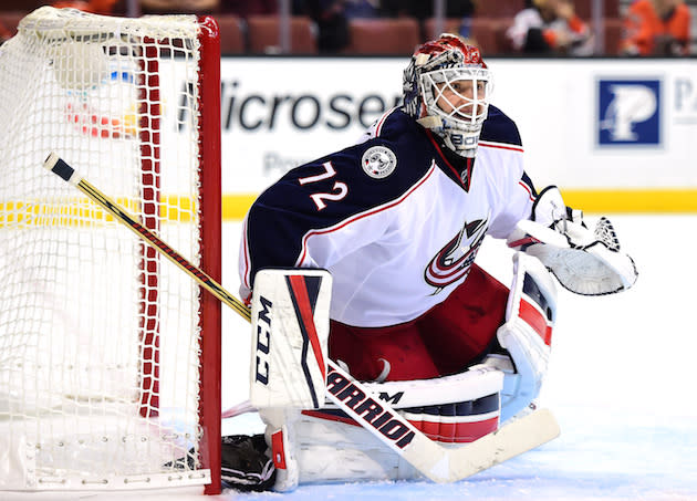 ANAHEIM, CA - OCTOBER 28: Sergei Bobrovsky #72 of the Columbus Blue Jackets in goal during the third period of a 4-0 win over the Anaheim Ducks at Honda Center on October 28, 2016 in Anaheim, California. (Photo by Harry How/Getty Images)