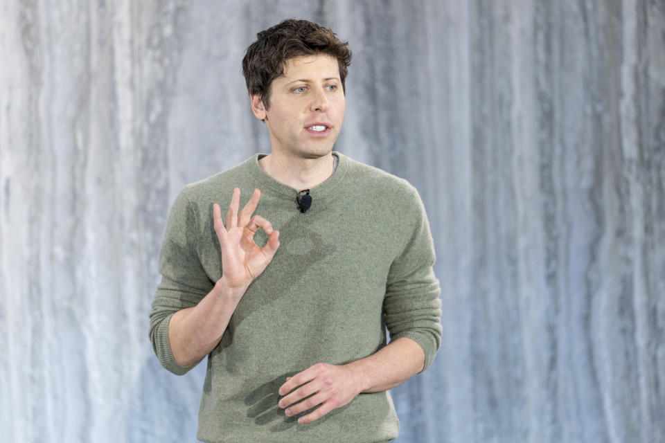 OpenAI CEO Sam Altman speaks to members of the media during the Introduction of the integration of the Microsoft Bing search engine and Edge browser with OpenAI on Tuesday, Feb. 7, 2023, in Redmond, Wash. (AP Photo/Stephen Brashear)