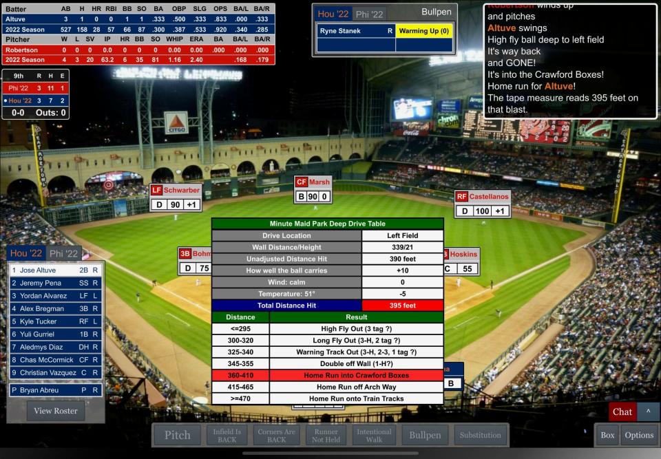A screenshot of Jose Altuve's walk-off home run that gave the Astros a 4-3 win in Game 1 of USA TODAY Sports' annual Simulated World Series.