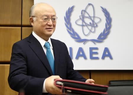 International Atomic Energy Agency (IAEA) Director General Yukiya Amano arrives for a board of governors meeting at the IAEA headquarters in Vienna November 20, 2014. REUTERS/Heinz-Peter Bader