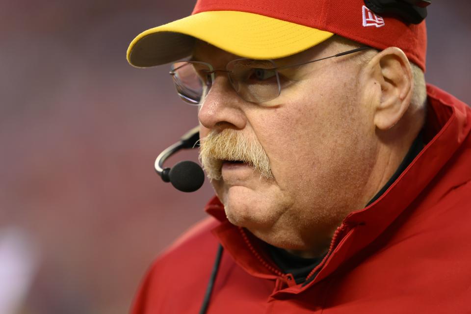 Kansas City Chiefs head coach Andy Reid watches during a game against the Buffalo Bills, Sunday, Dec. 10, 2023 in Kansas City, Mo. | Reed Hoffmann, Associated Press