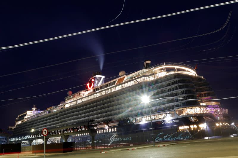 The cruise ship 'Mein Schiff 2' of the company TUI Cruises docks at dawn in Malaga port