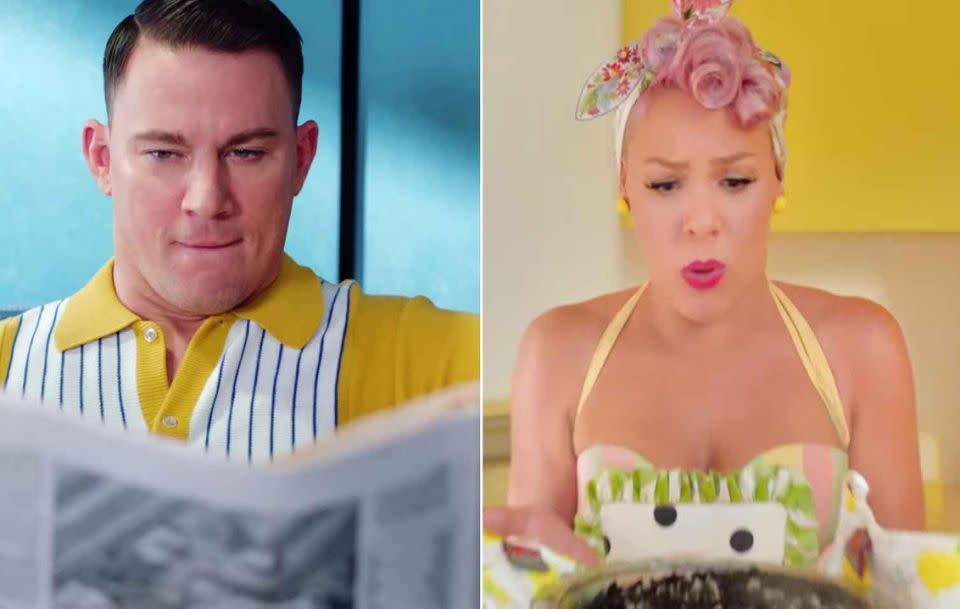 Pink roped in the divine Channing Tatum to star as her hubby in her new 1950s inspired music video. Source: YouTube / Vevo