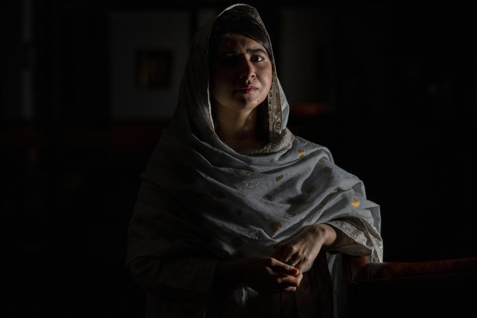 2014 Nobel Peace Prize winner Malala Yousafzai poses for a photograph following an interview with the Associated Press in Johannesburg, South Africa, Tuesday, Dec. 5, 2023. Yousafzai urged the world to recognize the "gender apartheid" against women and girls in Afghanistan under the Taliban and called for collective and urgent action (AP Photo/Jerome Delay)