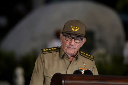FILE PHOTO: Cuban First Secretary of Communist Party Raul Castro Ruz gives a speech at Santa Ifigenia Cemetery in Santiago de Cuba