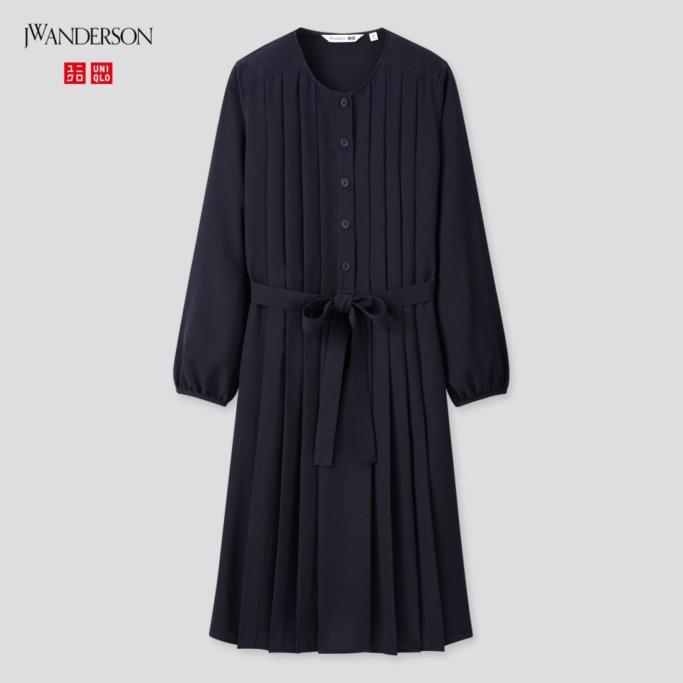 WOMEN BELTED PLEATED LONG-SLEEVE DRESS (JW ANDERSON)