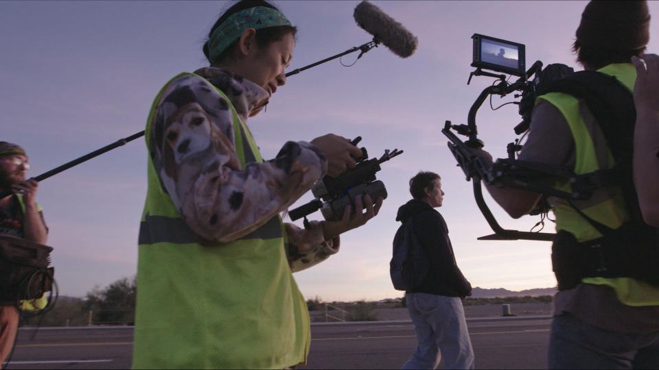 Director/Writer Chloé Zhao and Frances McDormand on the set of Nomadland'<span class="copyright">© 2020 20th Century Studios All Rights Reserved</span>