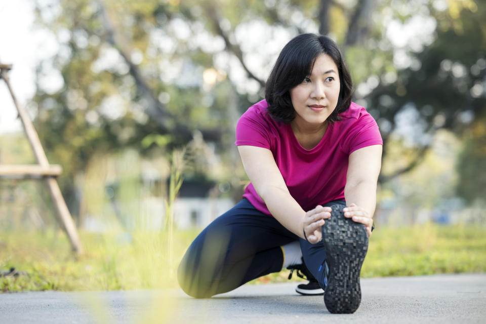 a woman stretching