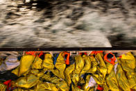 <p>JAN. 27, 2017 – Sub-saharan migrants sleep at the deck of the Golfo Azzurro boat after been rescued from a rubber boat by members of Proactive Open Arms NGO, at the Mediterranean sea, about 24 miles north of Sabratha, Libya. Rescuers pulled nearly 300 people from two rubber boats in waters off the Libyan coast on Friday and were looking for 100 more believed to be on a another boat missing since Sunday. (Photo: Emilio Morenatti/AP) </p>