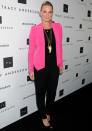 Celebrities in neon fashion: Molly Sims added a colour-pop blazer to her look.<br><br>[Rex]